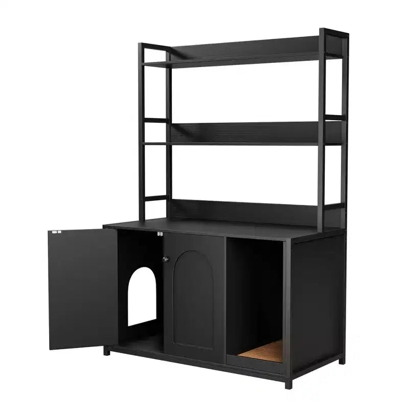 COZONY Large Litter Box Enclosure with Shelves & Doors, 52 Cat Litter Box Cabinet Furniture, Hidden Kitty Litter Box Enclosure with Scratch Pad