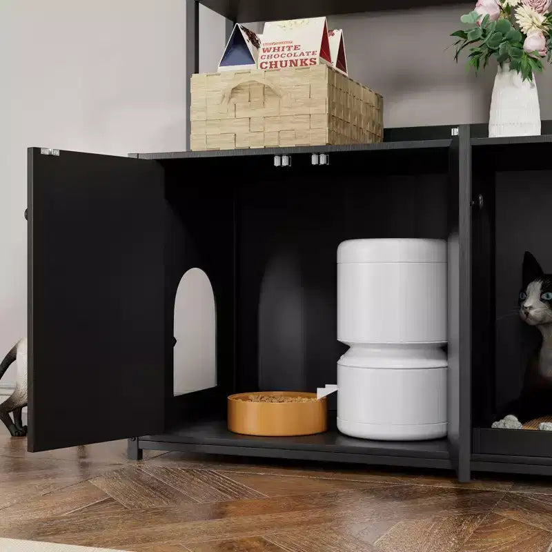 COZONY Large Litter Box Enclosure with Shelves & Doors, 52 Cat Litter Box Cabinet Furniture, Hidden Kitty Litter Box Enclosure with Scratch Pad