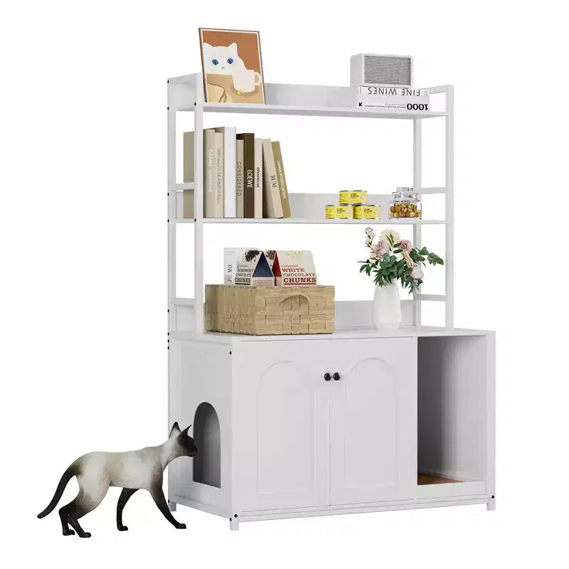 COZONY Large Litter Box Enclosure with Shelves & Doors, 52 Cat Litter Box Cabinet Furniture, Hidden Kitty Litter Box Enclosure with Scratch Pad