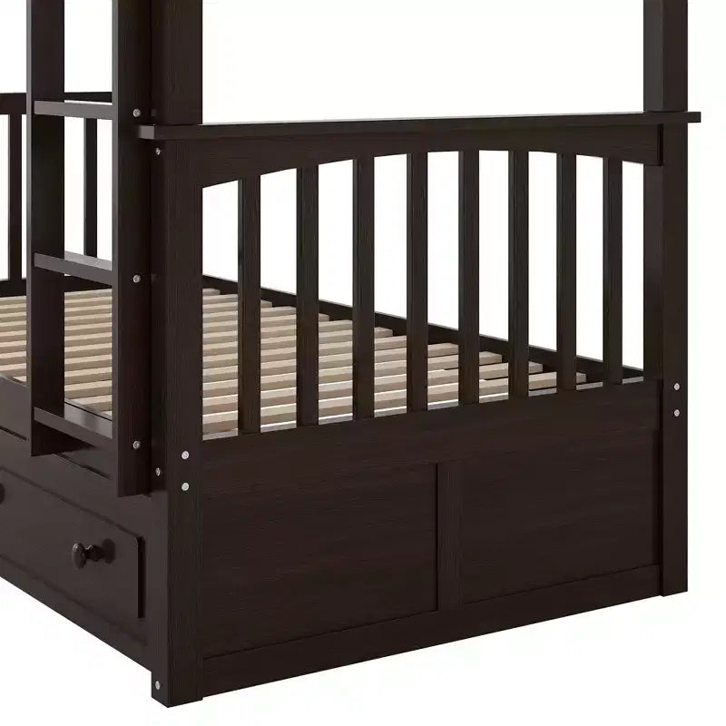 Wood Bunk Bed with Drawers, Convertible Bunk Bed with Two Storage Drawers, Solid Wood Detachable Bunk Bed Frame