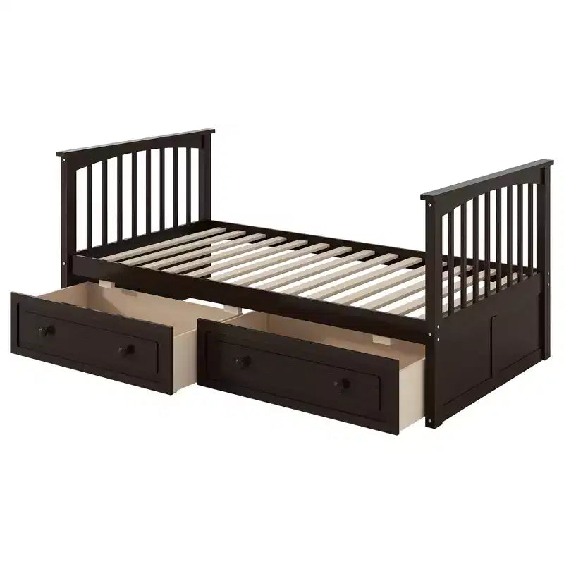 Wood Bunk Bed with Drawers, Convertible Bunk Bed with Two Storage Drawers, Solid Wood Detachable Bunk Bed Frame