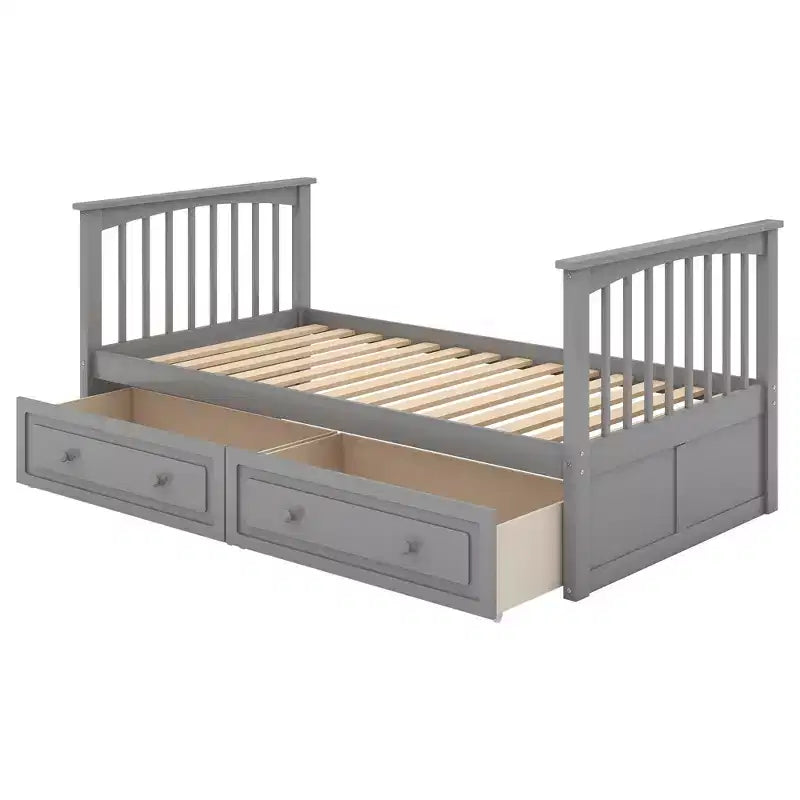 Wood Bunk Bed with Drawers, Convertible Bunk Bed with Two Storage Drawers, Solid Wood Detachable Bunk Bed Frame