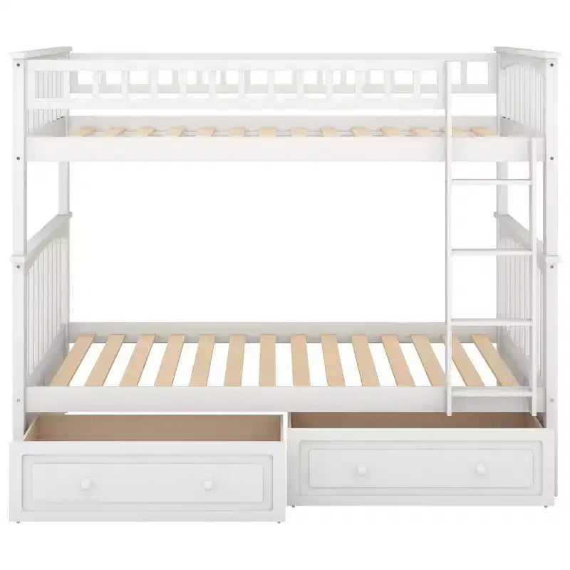 Wood Bunk Bed with Drawers, Convertible Bunk Bed with Two Storage Drawers, Solid Wood Detachable Bunk Bed Frame