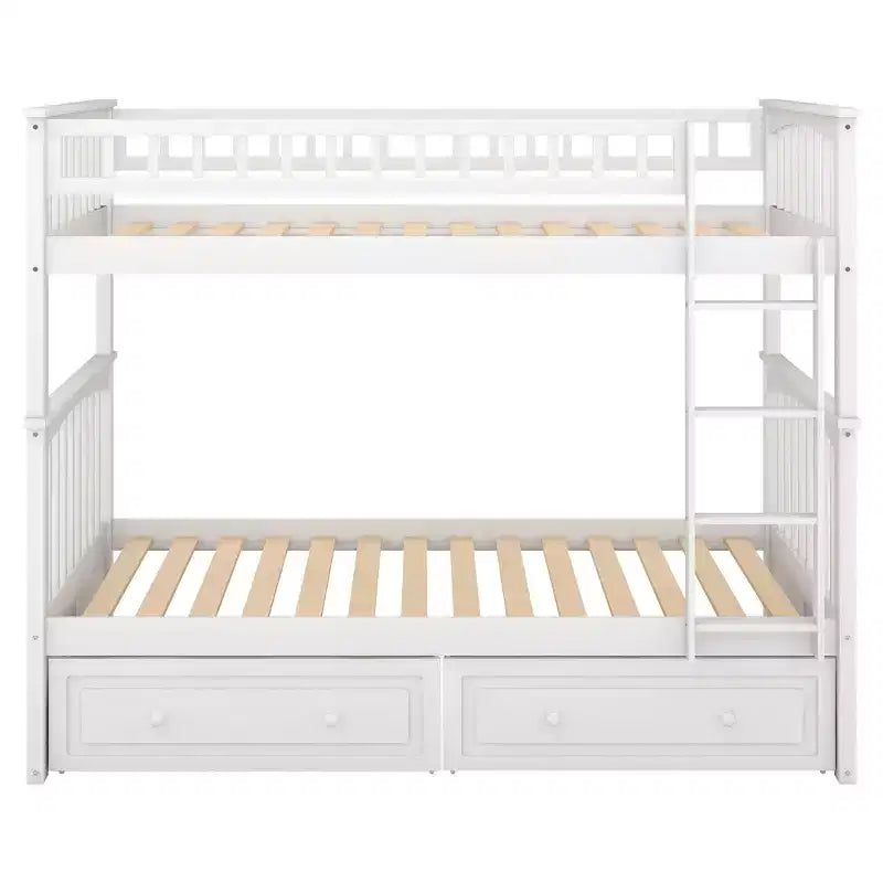 Wood Bunk Bed with Drawers, Convertible Bunk Bed with Two Storage Drawers, Solid Wood Detachable Bunk Bed Frame