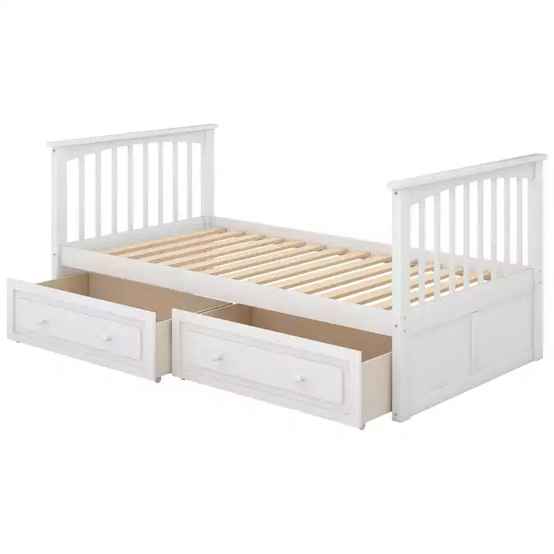 Wood Bunk Bed with Drawers, Convertible Bunk Bed with Two Storage Drawers, Solid Wood Detachable Bunk Bed Frame